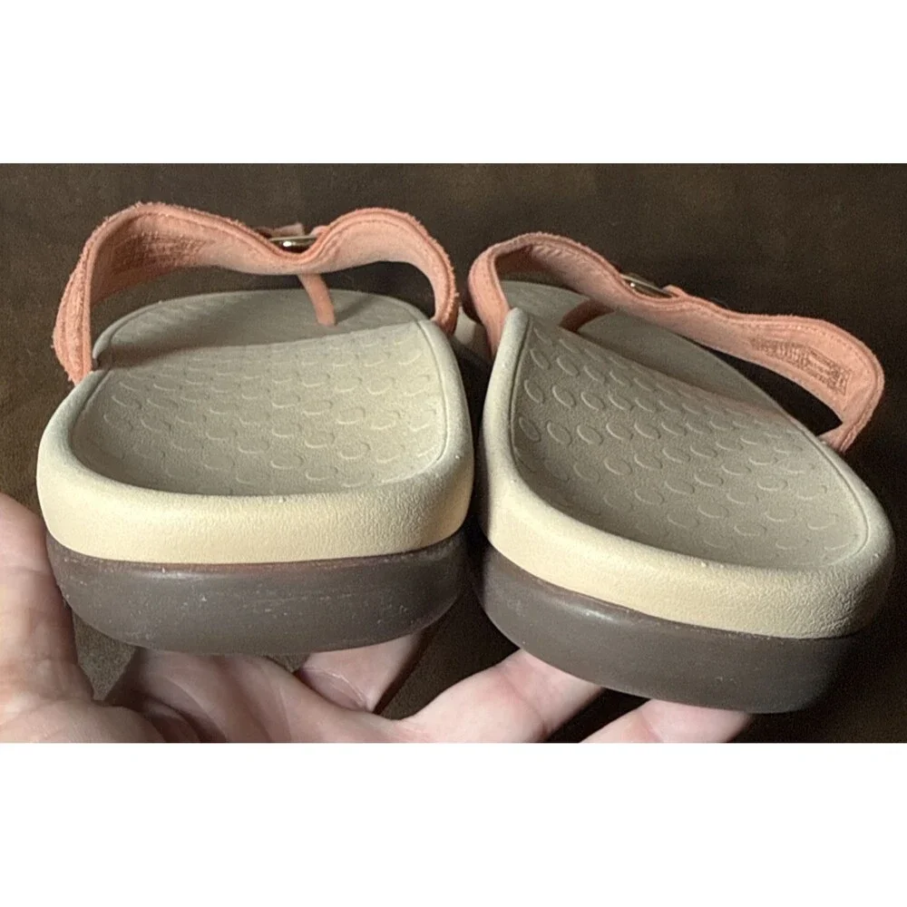 Vionic Tide Aloe Toe Post Sandals Pink / Orange Size 11 Gold Ring Detail EUC
